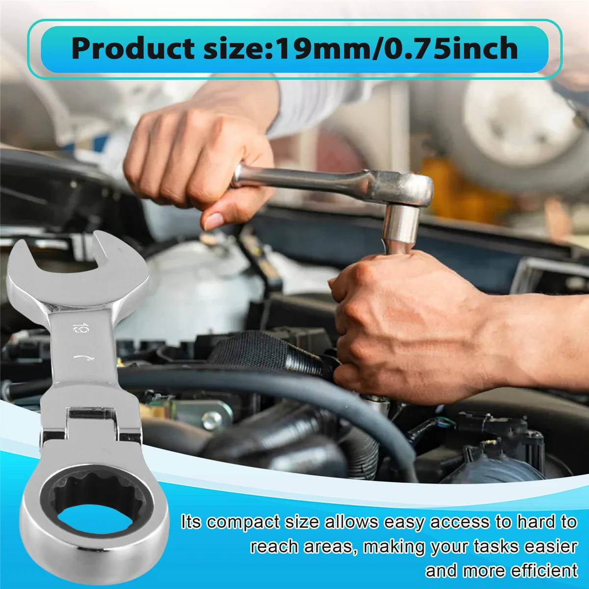 N18R 짧은 핸들 래칫 렌치(이동식, 빠른 이중 목적 오픈 엔드 렌치, 하드웨어 도구, 노동 절약 렌치 19mm 포함)