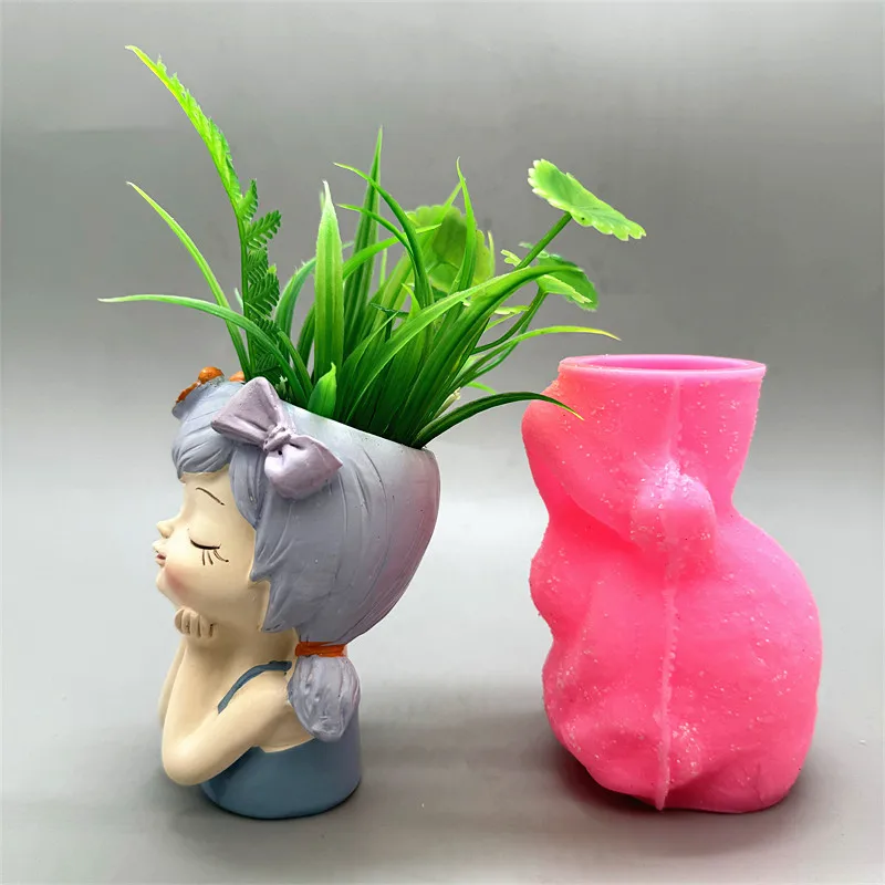 Hands on Face Girl Flower Pot Silicone Mold Flip Gypsum Resin Concrete Dropping Glue DIY Handmade Crafts Ornament - view 5