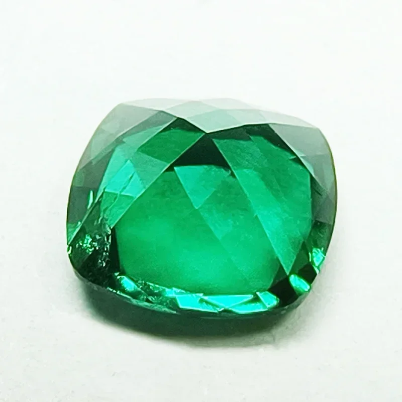 Lab Grown Zambian Emeralds Hydrothermal Square Cushion Cut Surface with Cracks Inclusions Inside Selectable AGL Certificate