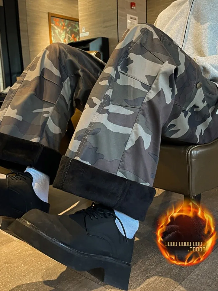 

Мужские зимние камуфляжные рабочие брюки с флисовой подкладкой, прямые, широкие, струящиеся, с эффектом высокого качества, Haome Micro Flar