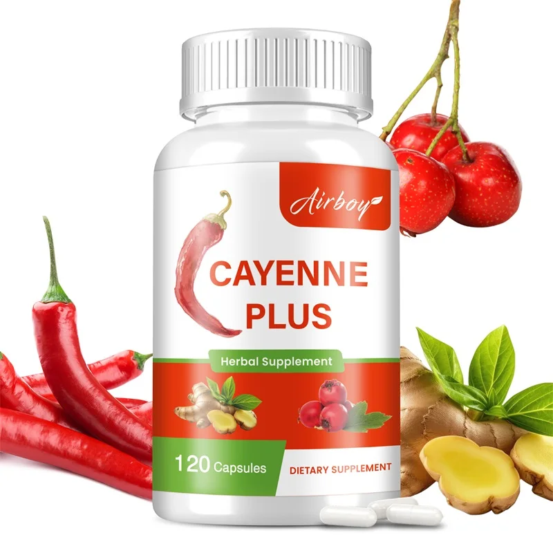 Cayenne Capsules - with Hawthorn Berry, Ginger - Supports Cardiovascular Health and Promotes Blood Circulation