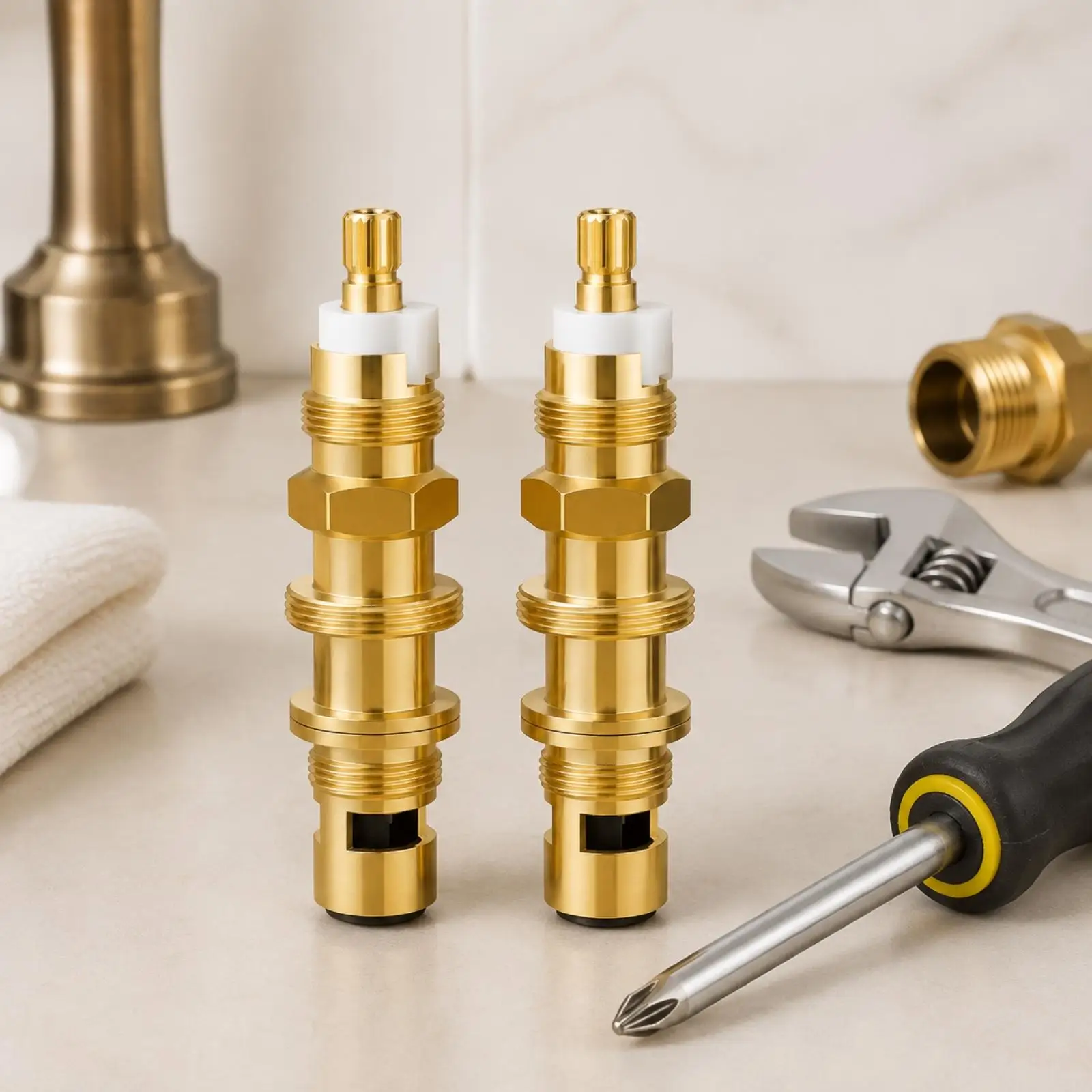 2 Piece Brass Shower Valve for Universal Ceramic Disc System with Threaded Body and Hexagonal Center