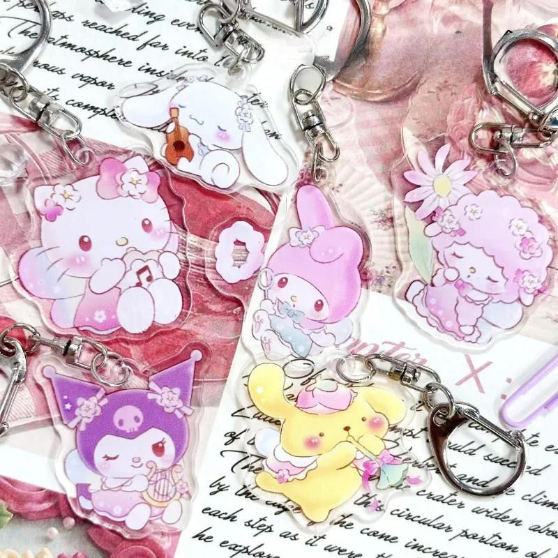 

Hello Kitty Keychain Cute Cartoon Double Sided Transparent Acrylic Backpack Accessories Desktop Decoration Student Wholesale