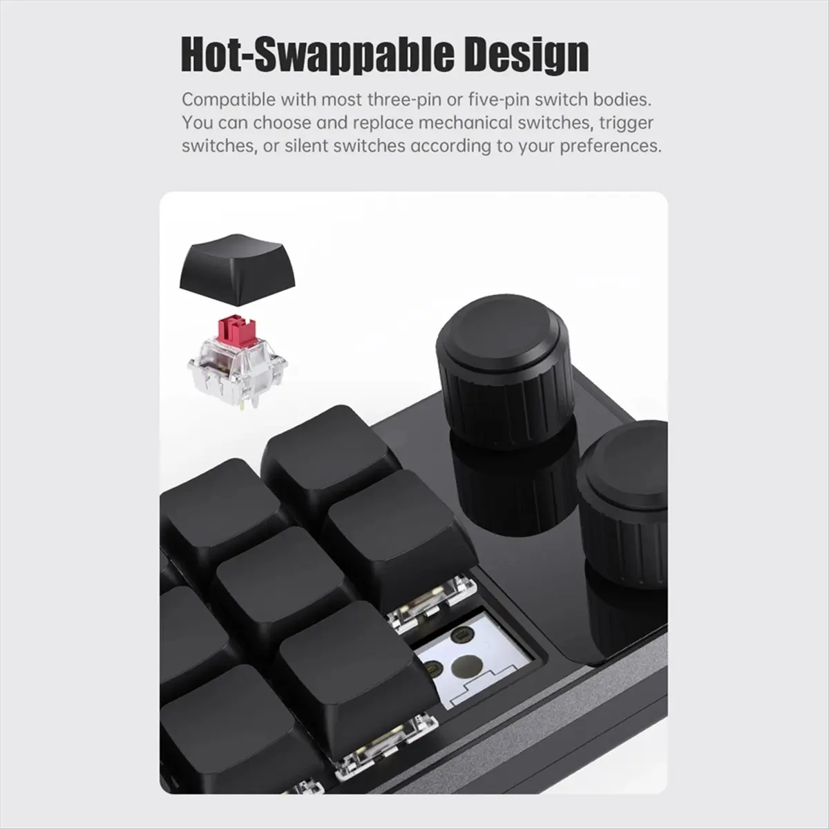 لوحة مفاتيح سلكية مخصصة لبرمجة AA25 RGB 12 مفتاح نسخ زر معجون لوحة مفاتيح ألعاب صغيرة Hotswap Macropad أسود