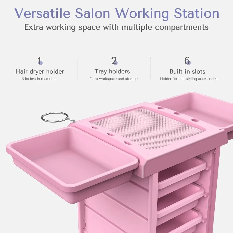 Salon Trolley Cart for Salon Station - Space Saving Salon Rolling Cart for Extra Storage - Hair Salon Beauty Cart