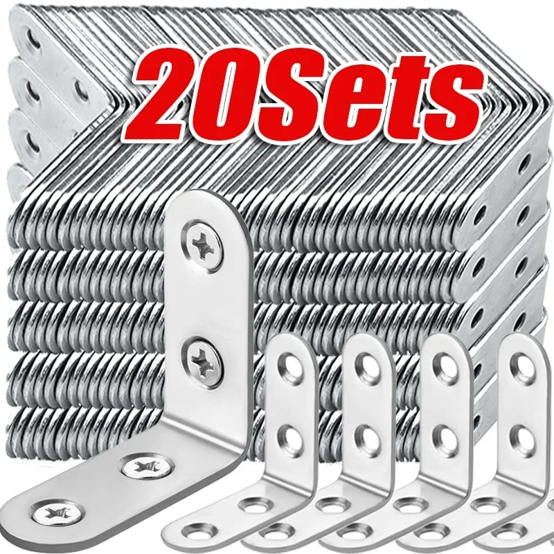 

20-1 шт. L-образный угловой кронштейн из нержавеющей стали, соединительный кронштейн 90 градусов, крепежная застежка, мебельные полки, опорная рама шкафа