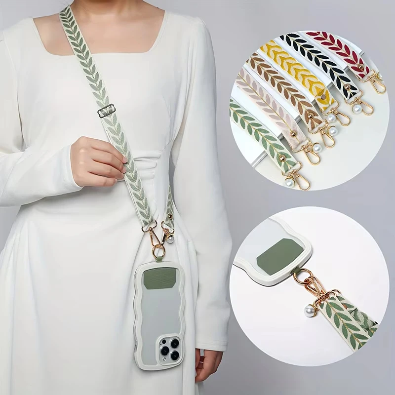 

Adjustable Long Durable Cell Phone Strap Lanyard Broadband Chain Sling Pearl Pendant Neck Rope Simplicity Anti-Lost Rope Pendant