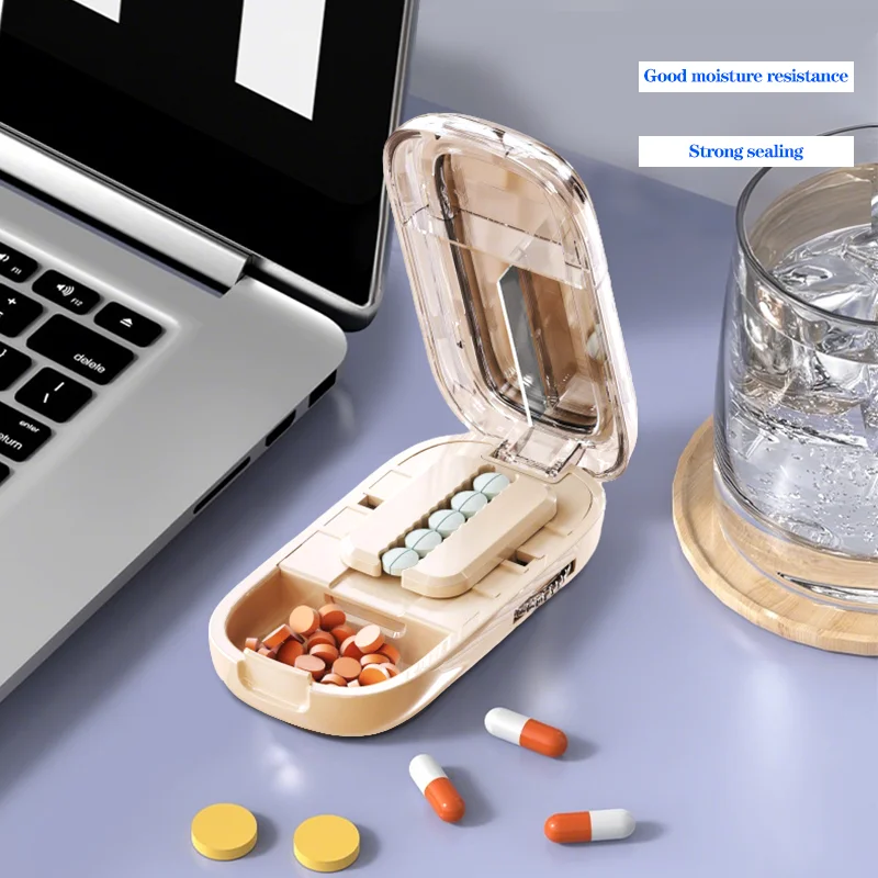 Cortador de tabletas portátil innovador, diseño limpio y a prueba de polvo para separar y cortar medicamentos con precisión