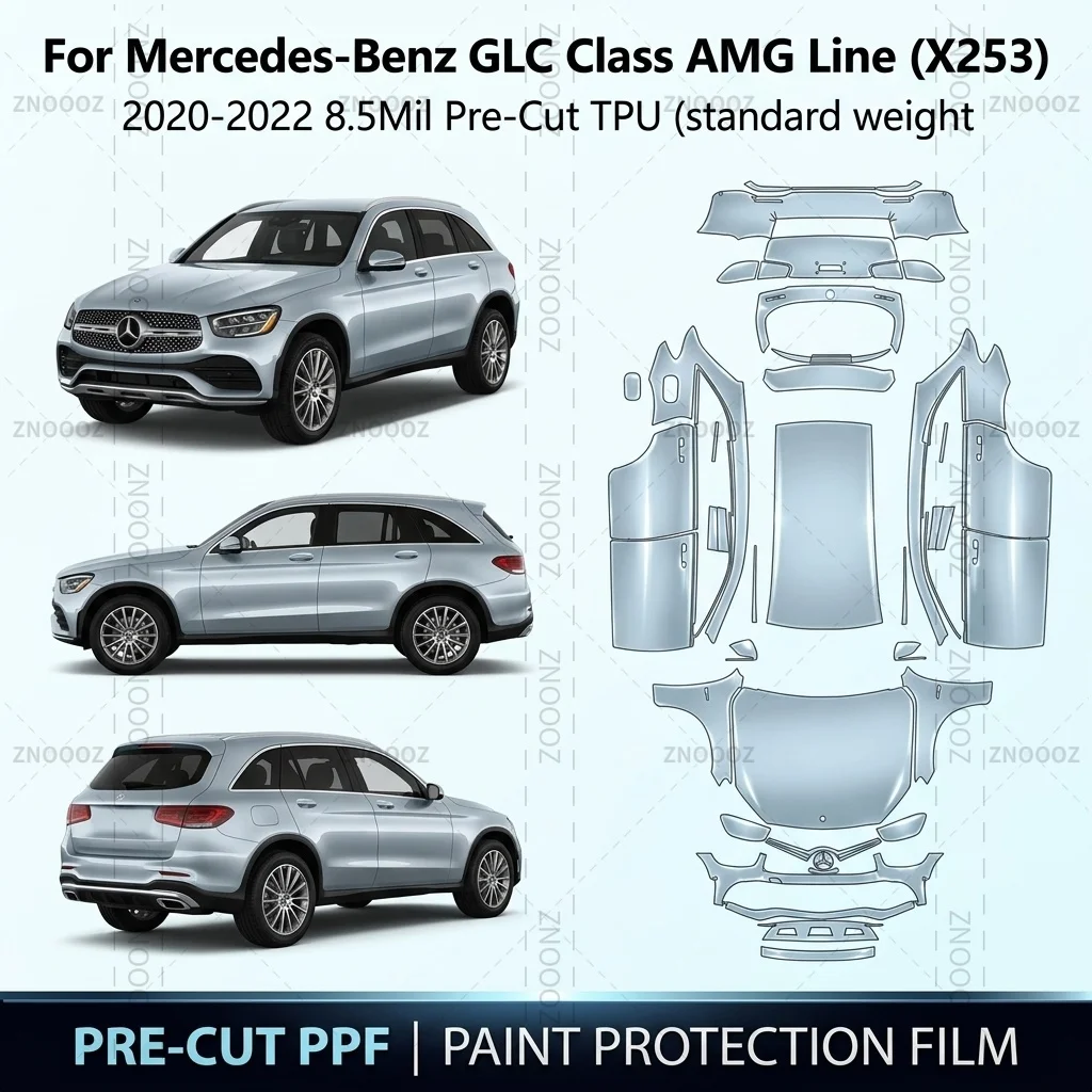 For Mercedes-Benz GLC Class AMG Line (X253) 2020-2022 8.5Mil Pre-Cut TPU PPF Kit Self Full Vehicle Glossy Clear Matte Black