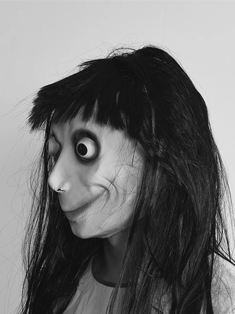 Halloween Cosplay Ghost Horror Mask Headgear Wig Spooky Momo Scary Mask Creativity Scary Halloween Mask Party Creepy Role Play