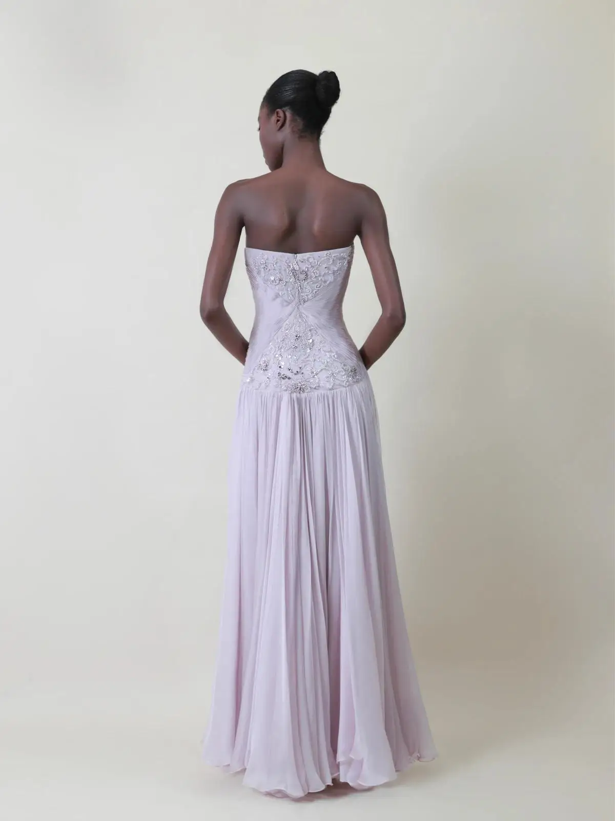 LumiGown2026 Lavender Strapless Sweetheart Bridesmaid Gown Hand Beaded Butterfly Applique Chiffon Flowing Long Formal PartyDress - view 3