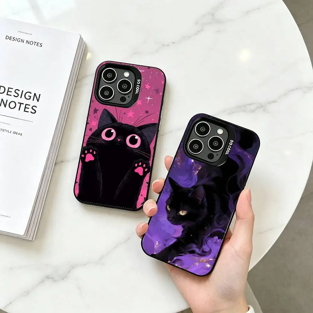 Волшебный чехол для телефона с котиком для iPhone 17, 16, 15, 14, 13, 12, 11 Plus, Pro Max, XS, красочный серебристо-черный чехол