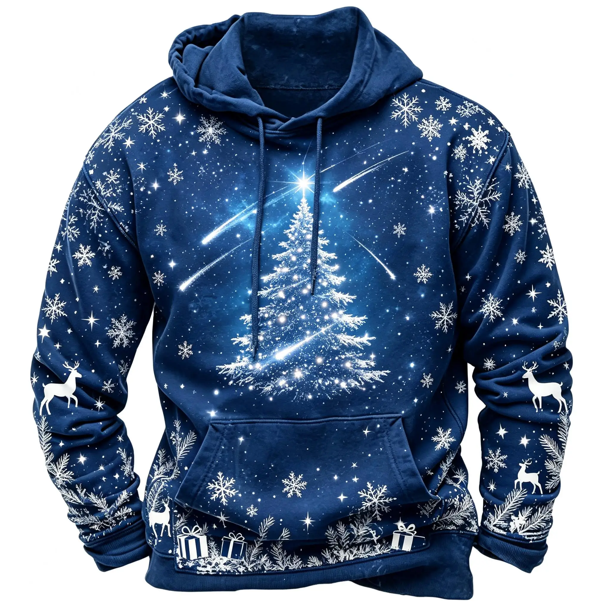 2026 Men Thin Sweatshirt Autumn Winter Hoodie Xmas Glow Tree Shooting Star Graphic Print Long Sleeve Male Tops Men,s Clothes