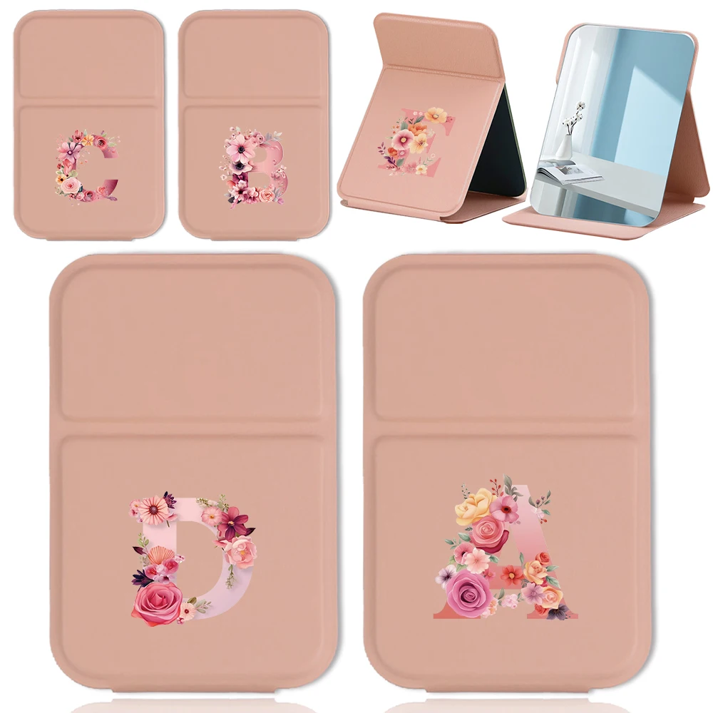 

Portable Pu Makeup Mirror Durable Makeup Mirror Tabletop makeup Mirror Pink Rose Initial Name 26 Letters Pattern