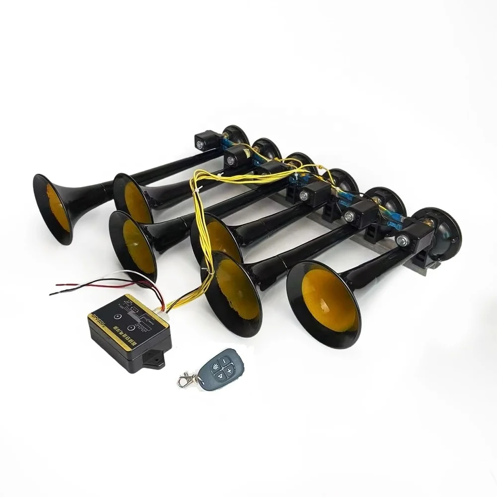 36 โทนโลหะท่อแตรอากาศสําหรับรถบรรทุกรถยนต์ 12V/24V, ทรัมเป็ต Melody Horn พร้อมรีโมทคอนโทรล