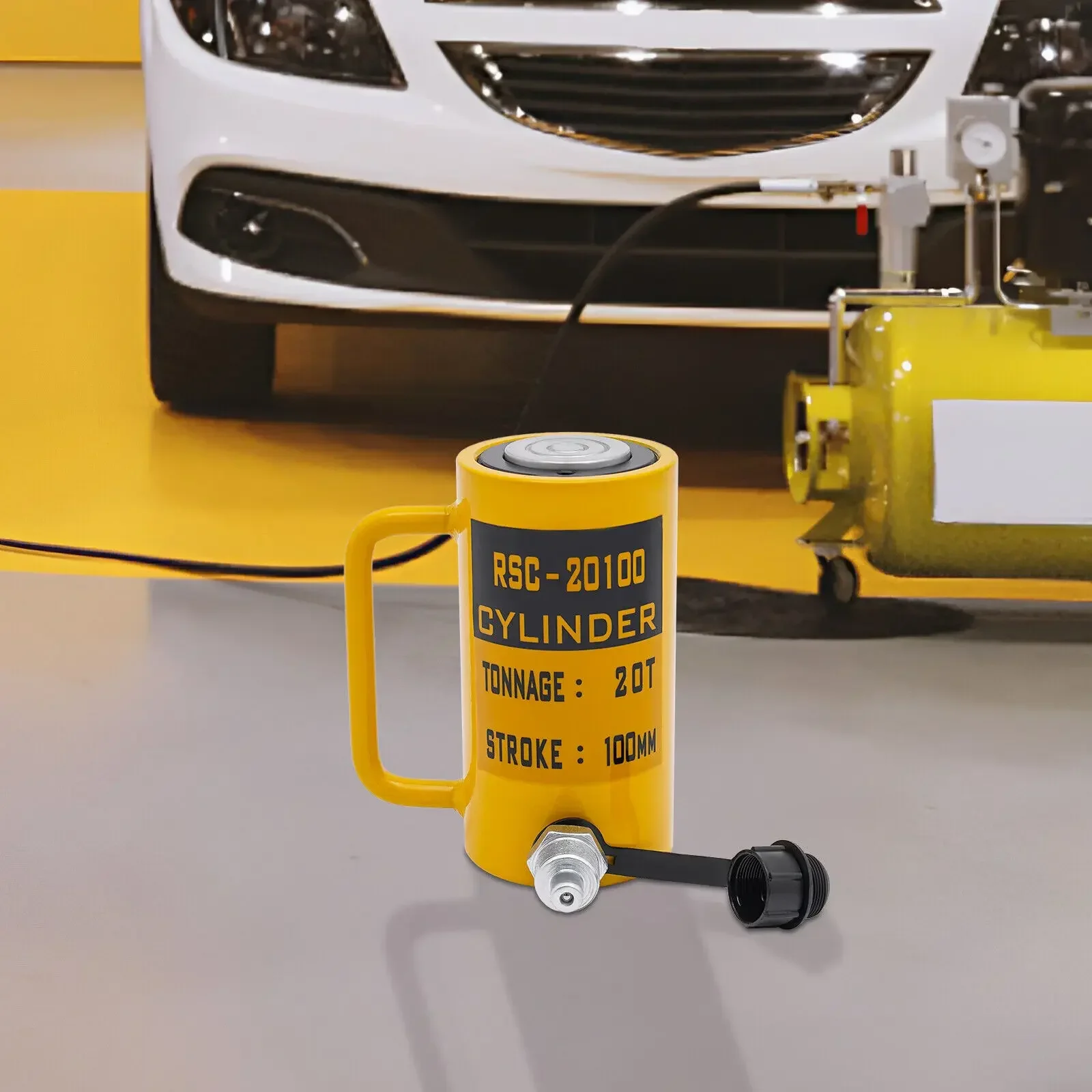 20T 油圧リフティングシリンダー – 容量 44092 ポンド、100mm/4 インチ黄色の重荷重ジャッキ