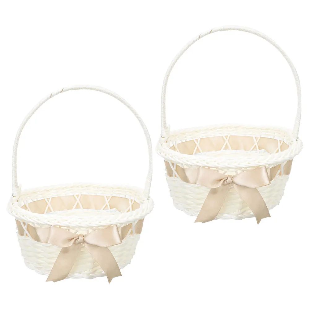 

2 Pcs Hand-woven Wicker Flower Baskets Coffee 16X20cm Wedding Favors Storage Basket Trendy Shower Events