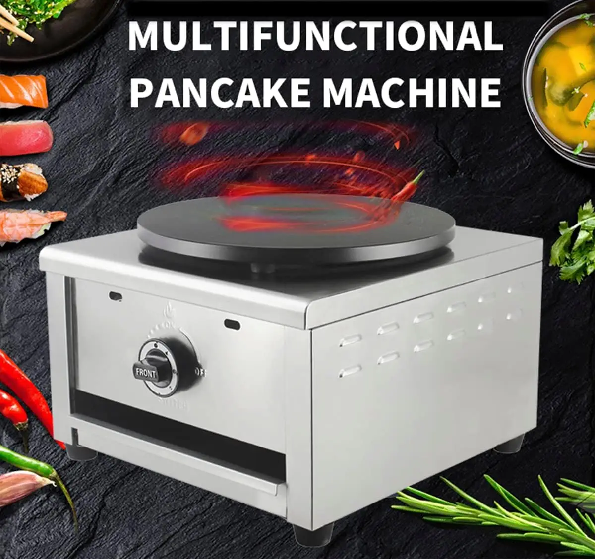 Commercial Gas Crepe Makers เครื่อง LPG แก๊สเครื่องแพนเค้ก Griddle Maker เครื่องวาล์วความดันต่ําสําหรับ Blintzes, ไข่