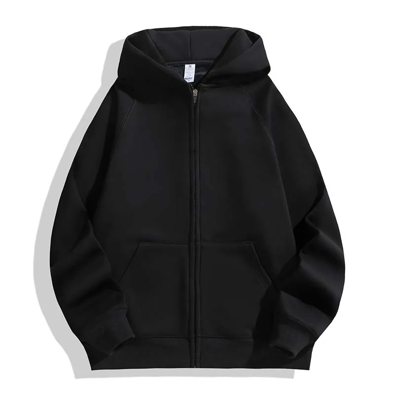 Pesado 600gsm zip up inverno manga longa algodão sólido macio moda em branco hoodies