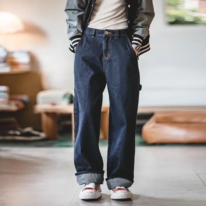 

Maden Women's Vintage Baggy Denim Jeans Straight Casual Loose Fit Trousers Navy Blue Cargo Pants for Spring and Fall Streetwear