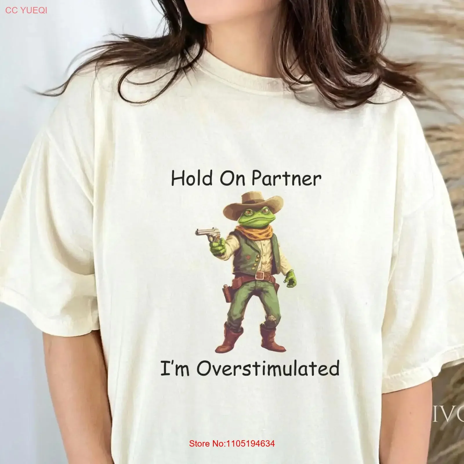 Hold on Partner I'm Overstimulated Western Frog T Shirt Funny Meme Weirdcore Ironic Gen Z Comfort Color vintage Washed Slightly