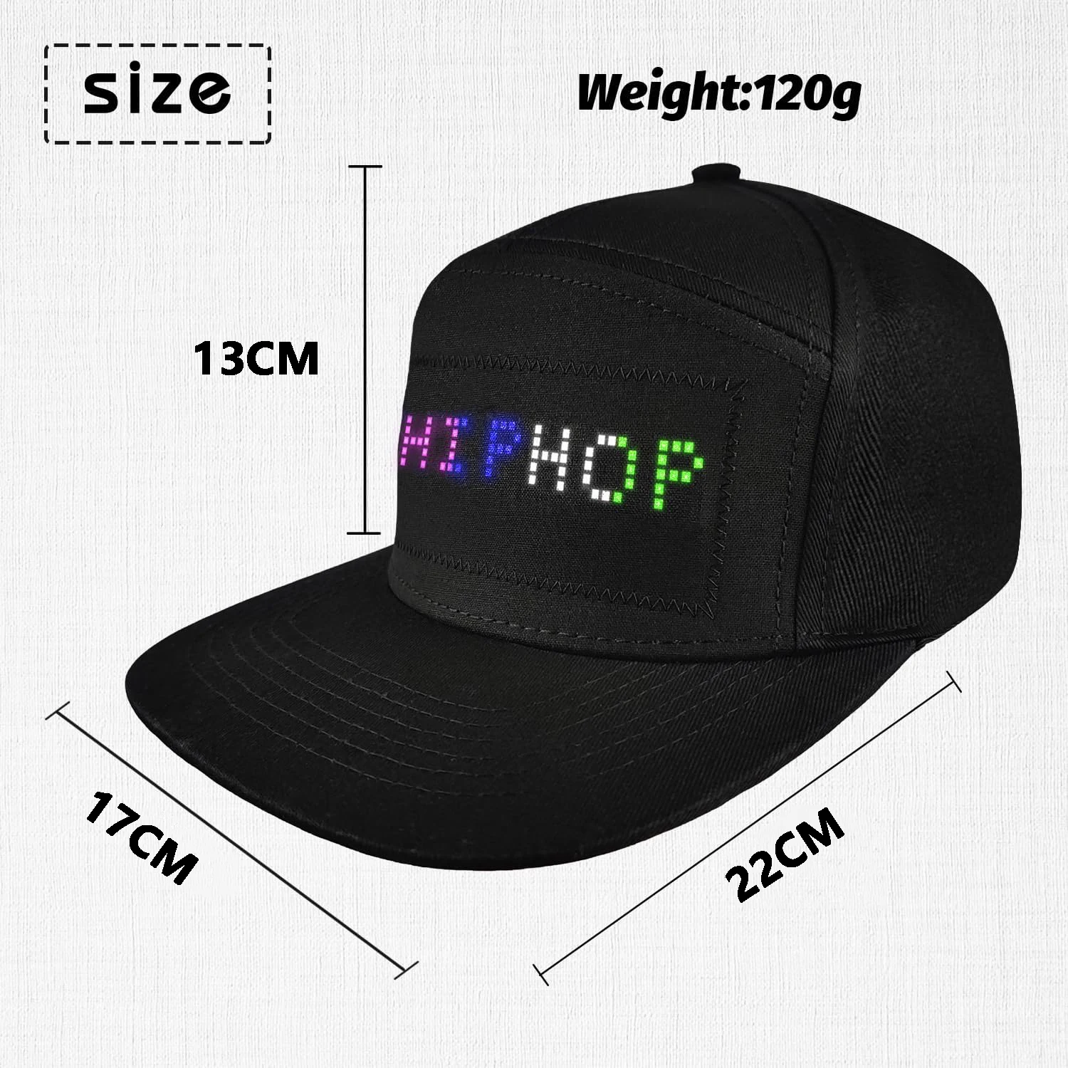 Programmable LED Cap Smart APP Control Adjustable LED Hat with Removable Screen Display Light for Outdoor Concert Carnival