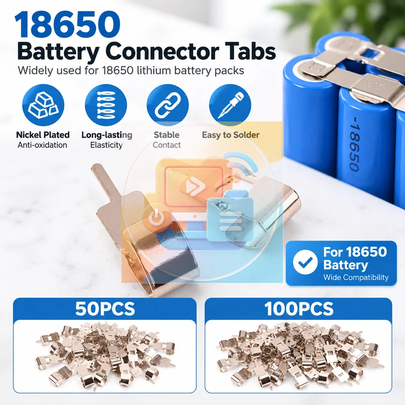 50/100Pcs 18650 Battery Clip Nickel Plated Anti Oxidation Spring Steel Long Lasting Stable Contact Easy Solder Universal for PC