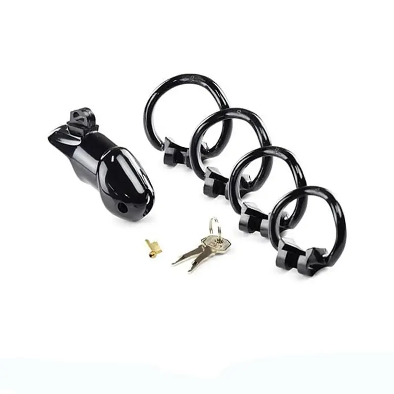 Black Knight Male Chastity Cock Cages Sex Toys for Men Penis Belt Lock with Four Penis Rings with Cage Gay Device Chastity Lock