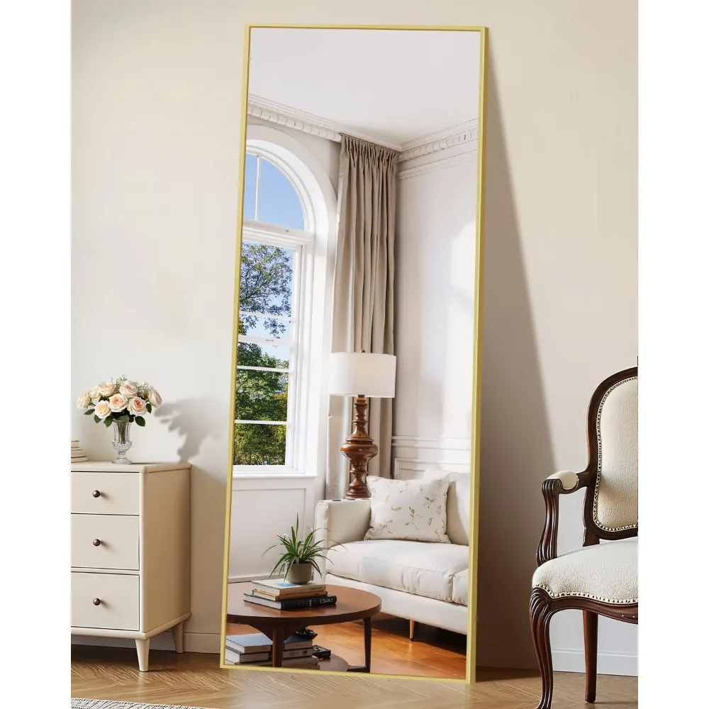 Espelho de pé de comprimento total com moldura de alumínio - espelho de chão grande para decoração de casa, ideal para quartos e salas de estar