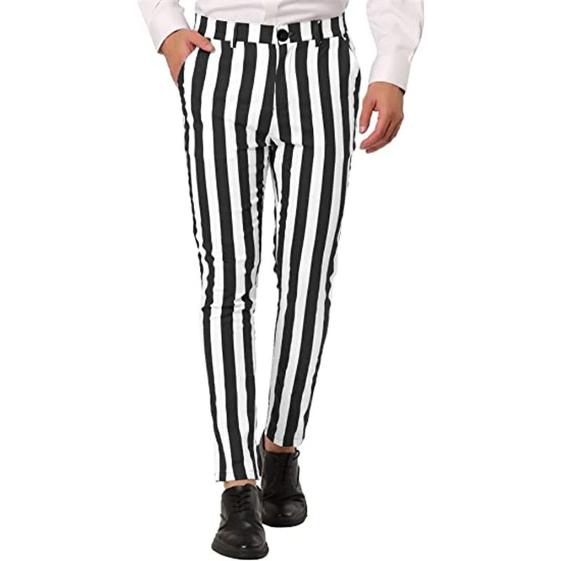 Summer Men\'s Fashion Striped Straight Pants 3D Printed Small Feet Comfortable Business Casual Pants Suit Pants