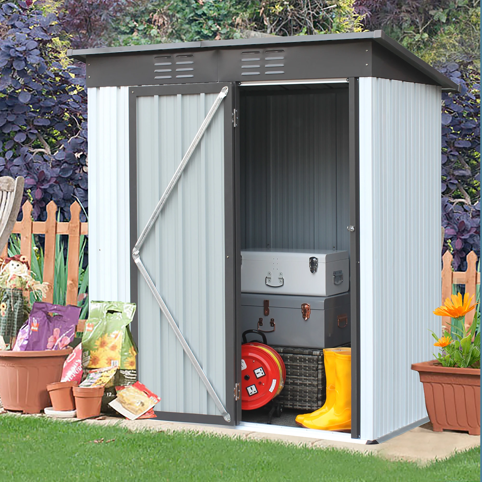 

5 X 3 Ft Outdoor Storage Shed, Galvanized Metal Garden Shed With Lockable Doors, Tool Storage Shed For Patio Lawn Backyard Trash