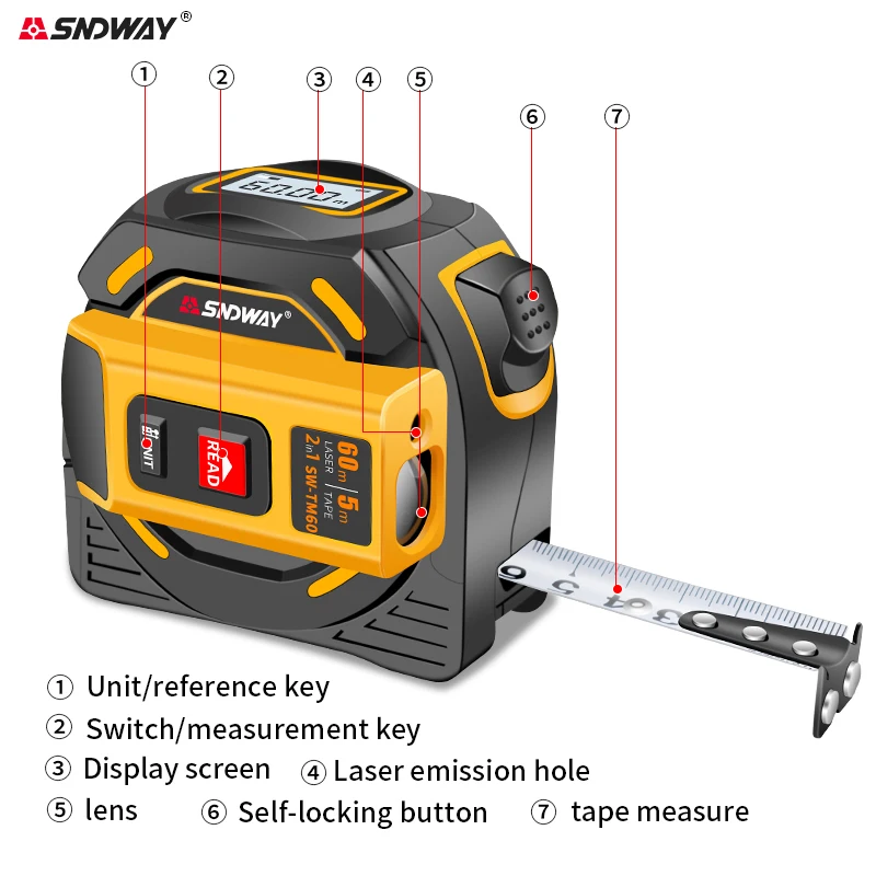 3in1 Laser Distance Meter Measuring Laser Tape Measure Digital Distance Meter Digital Electronic Roulette Stainless Tape Measure