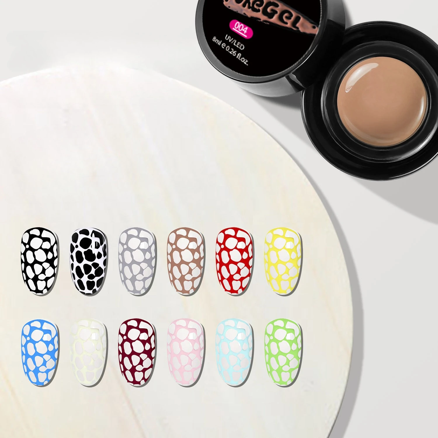 

Набор гель-красок для ногтей Poke Poke, 12 шт., черный, белый, розовый, с волнообразной текстурой, для дизайна ногтей, УФ/LED, смываемый гель-лак