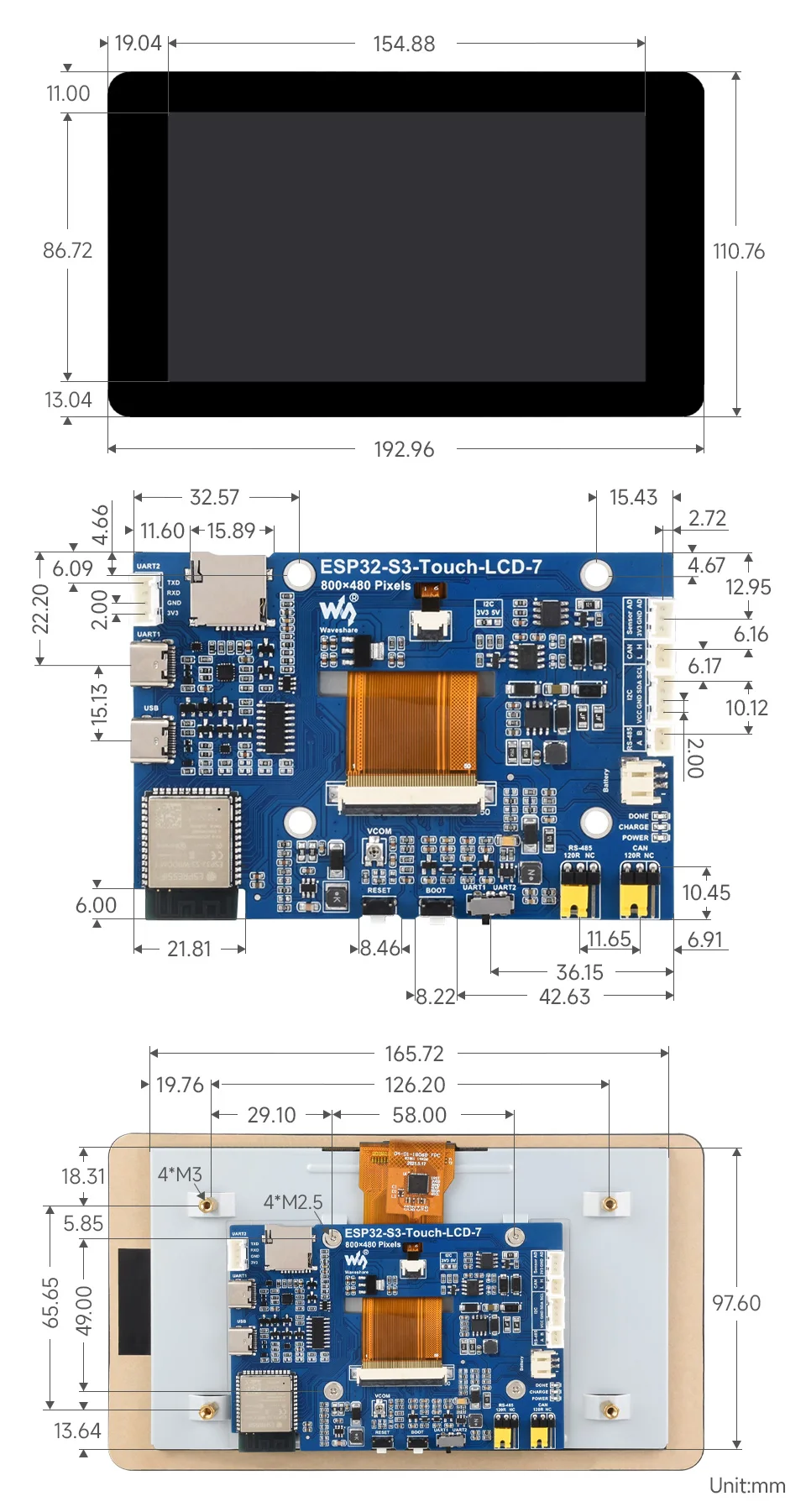 ESP32-S3 7 inch Touchscreen HMI LVGL GUI Development Board 800x480 Capacitive Touch Panel ESP32 Display Support WiFi BT