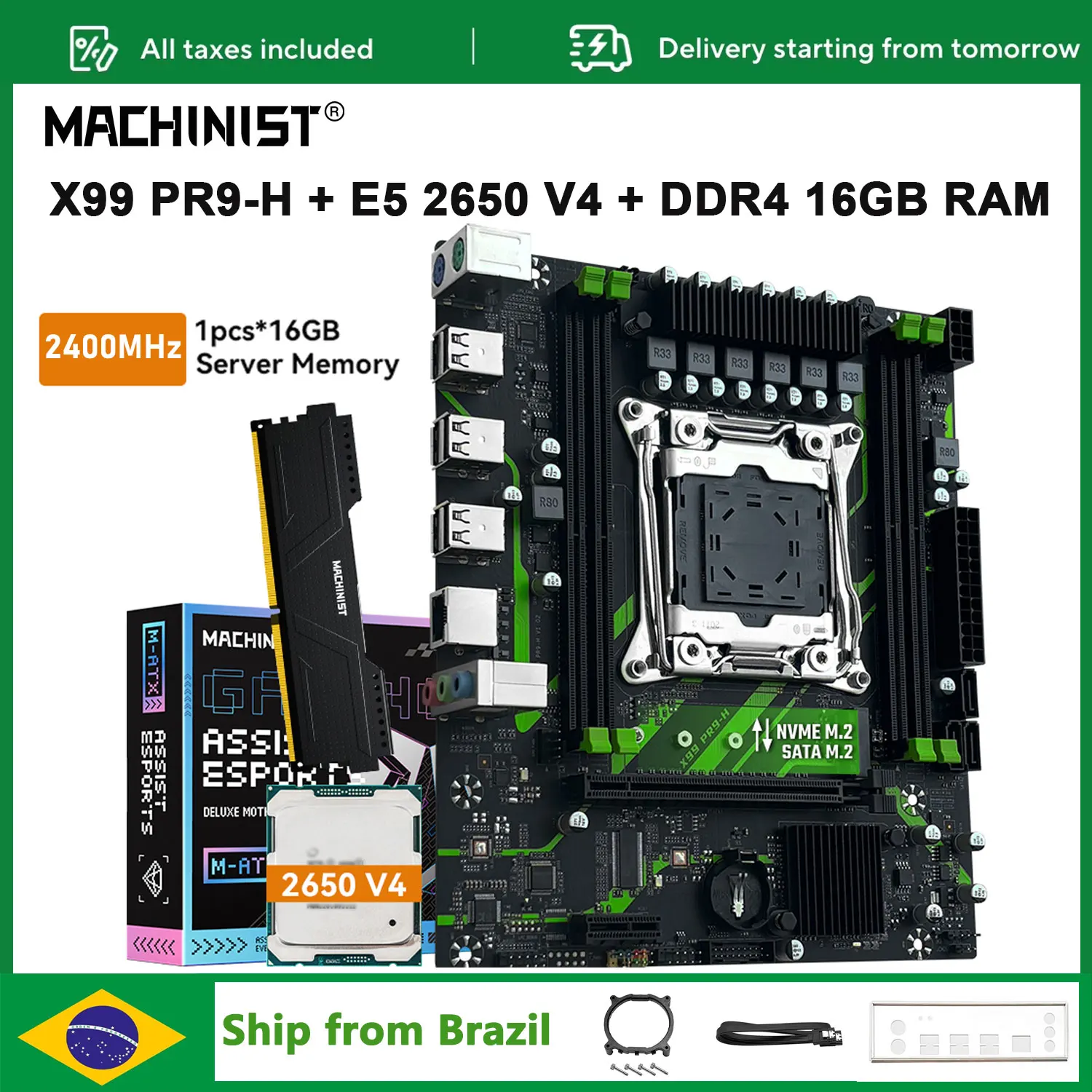مجموعة اللوحة الأم MACHINIST X99 PR9-H Intel Xeon E5 2650 V4 LGA 2011-3 CPU + DDR4 16GB 2400mhz RAM NVME SATA M.2 M-ATX combo