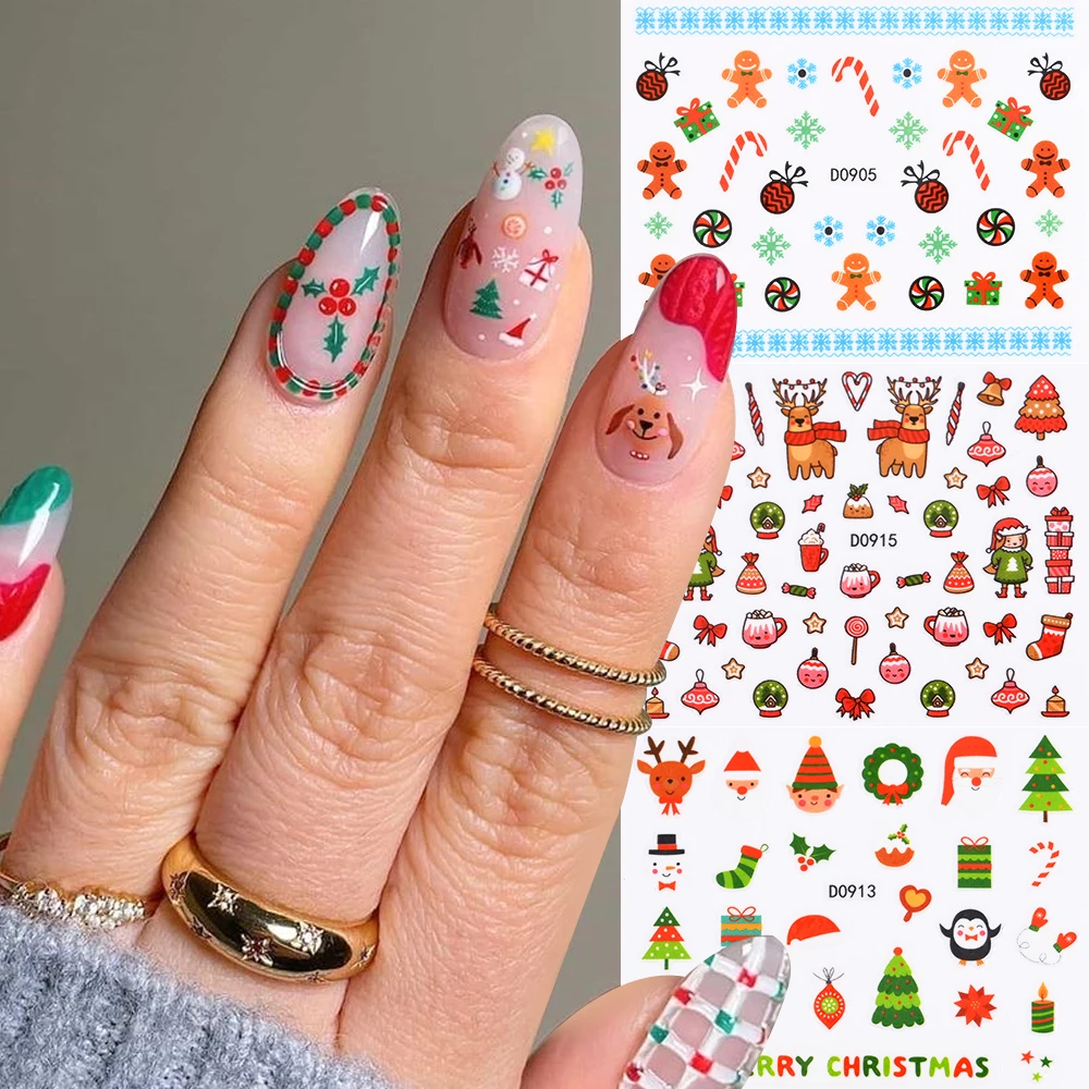 24pcs Graffiti Santa Claus Christmas Nail Sticker Cartoon Snowman Elk Pine Tree New Year Nail Decals Kawaii Winter Nail Sliders