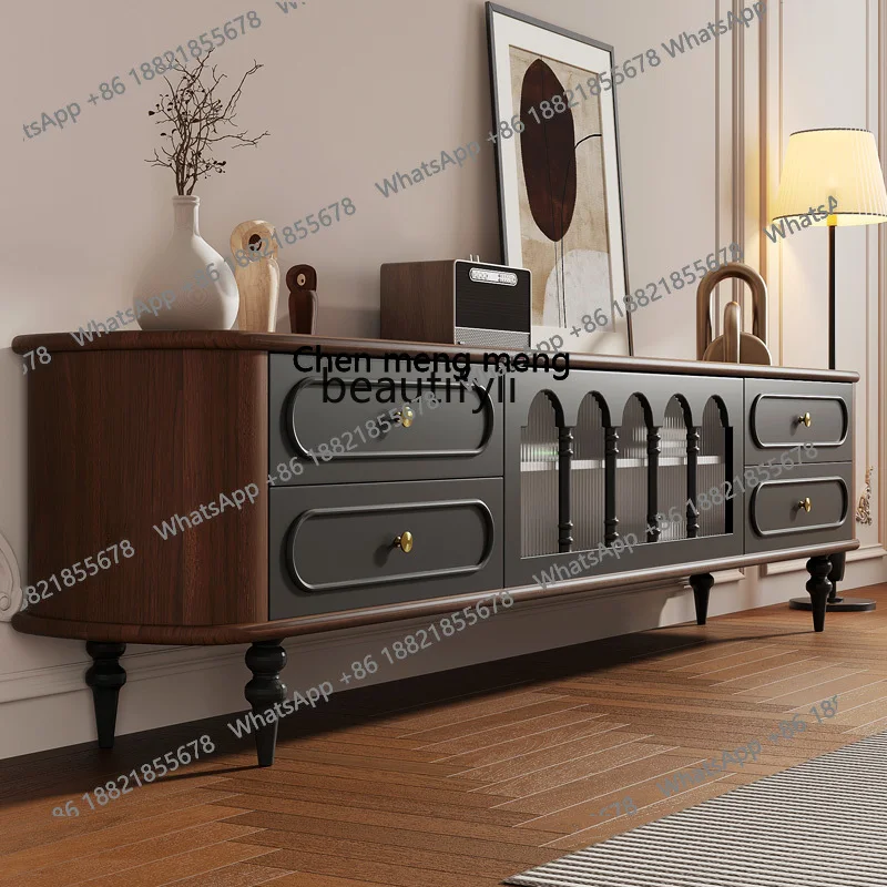 French retro TV cabinet coffee table combination living room home bedroom American walnut antique TV cabinet solid wood  H