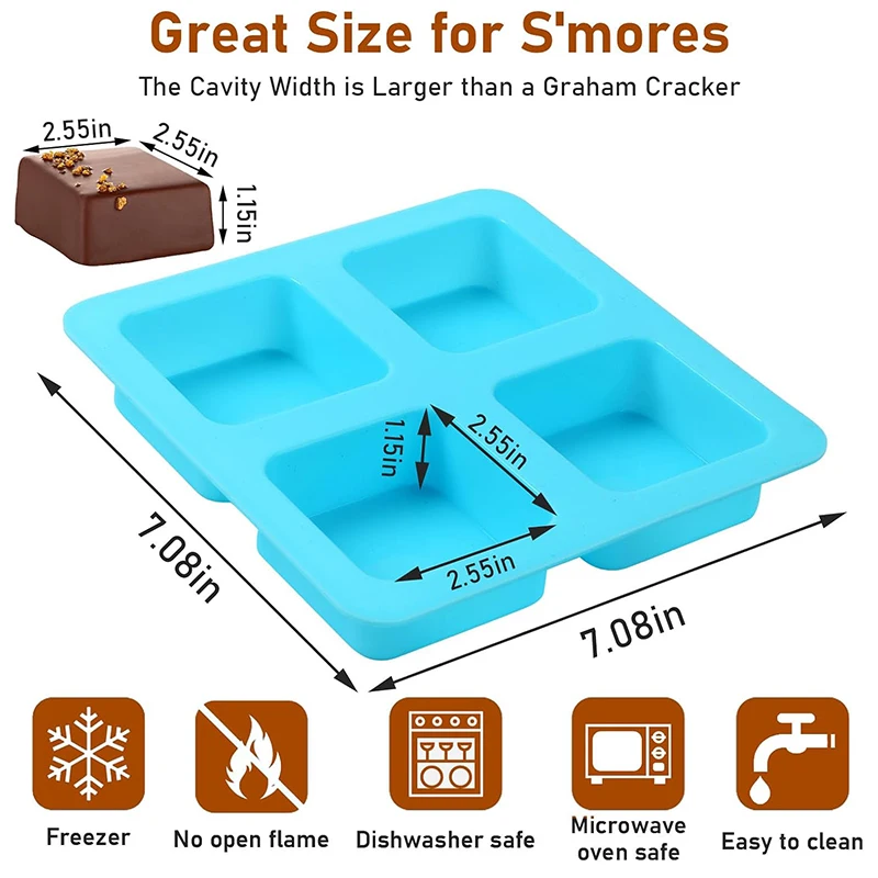 Square Cake Silicone Mold Chocolate Covered Cookie Tray For Smores Brownies Marshmallow Soap Making Supplies Kitchen Accessories