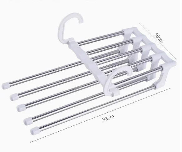 5In1 Magic Trouser Rack Hangers Stainless Steel Folding Pant Rack Tie Hanger Shelves Bedroom Closet Organizer Wardrobe Storage