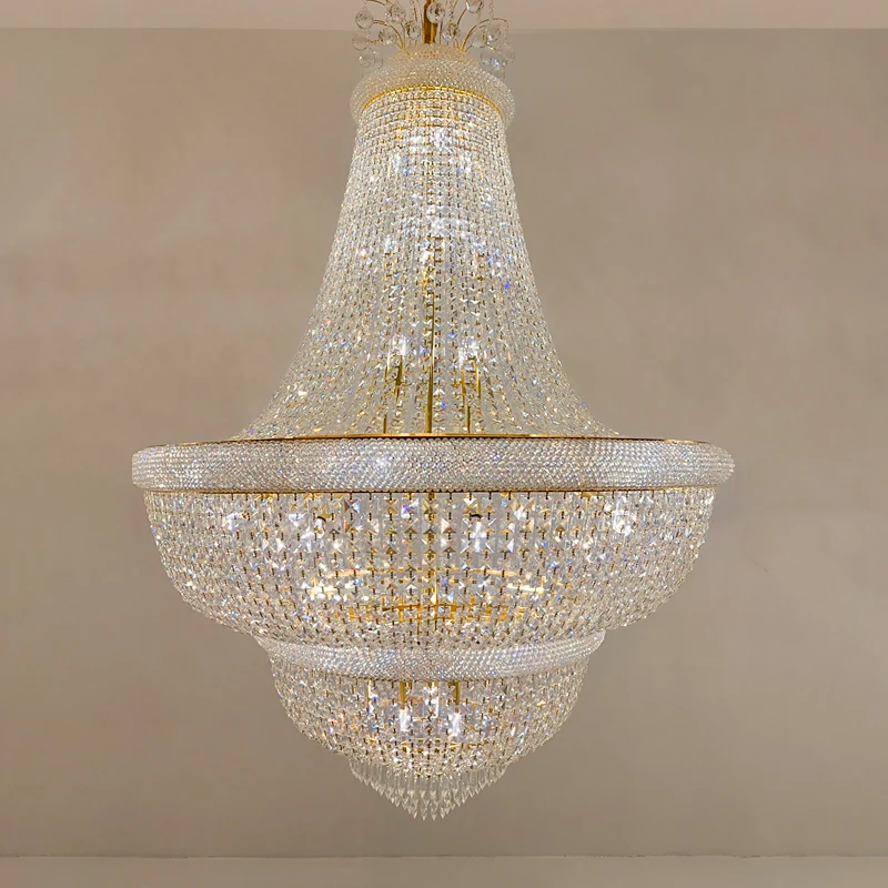 Villa Large Pendant Light Luxury High Ceiling Living Room Revolving Stairwell Lamp High Quality Crystal Gold/Silver Chandelier