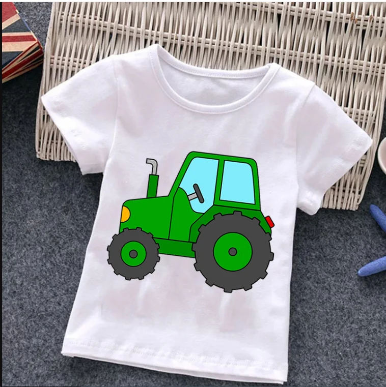 Fire Truck Print New Children's T-shirt  Summer Short Sleeve Tshirt Cartoon Harajuku Girl Boy  Top Tee