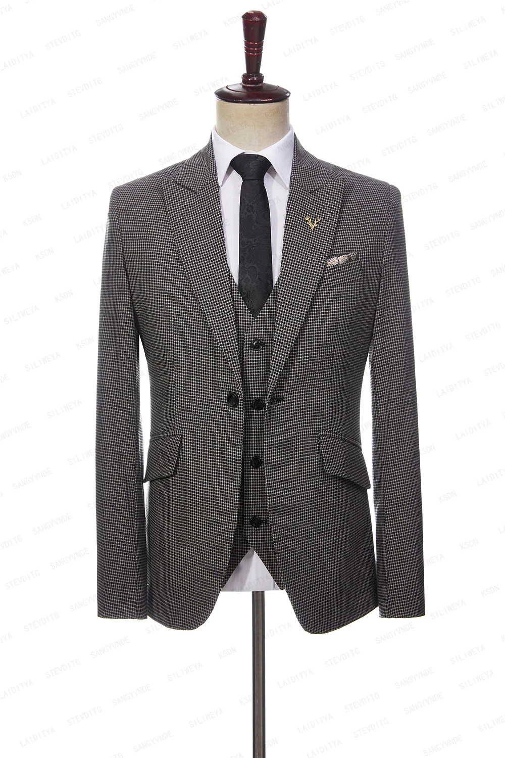 2023 New Costume Homme Popular Men Linen Suits Black White Reto Classic Plaid Groom Slim Fit Tuxedo 3 Pcs Set Jacket Vest Pants