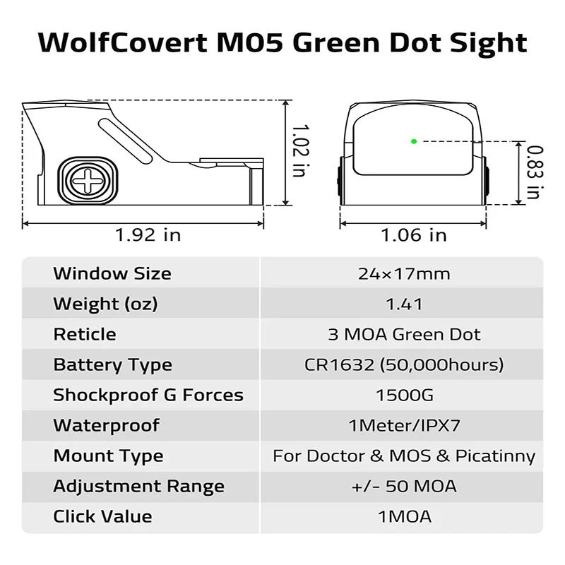الحركة مستيقظ 3 MOA الأحمر الأخضر نقطة البصر 1X24mm مفتوحة منعكس كامل الحجم البصريات الطبيب قطع البصمة مسدس لوحة محول MOS Picatin #5