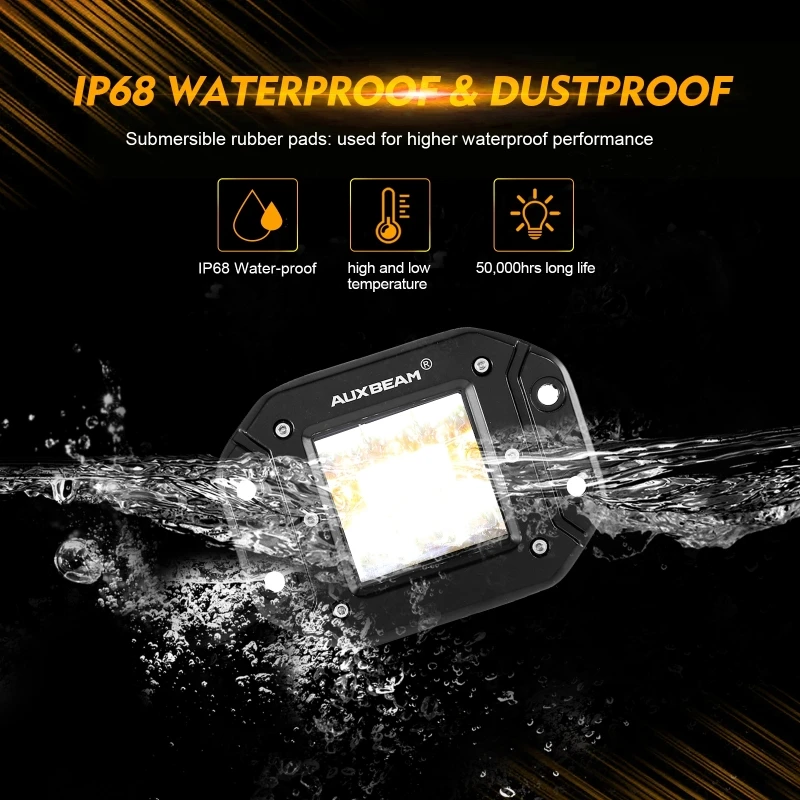 AUXBEAM 3 Inch LED Pods Light Spot Beam Flush Mount Car Work Light with Wiring Harness for Trucks Offroad SUV UTV ATV Boat - Image 6