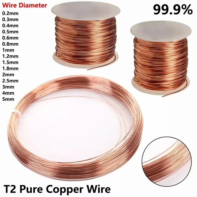 T2 Solid Bright 99.9% Pure Copper Wire Round Solid Bare 0.2mm 0.3mm 0.4mm 0.5mm 0.6mm 0.8mm 1mm 2mm do 5mm