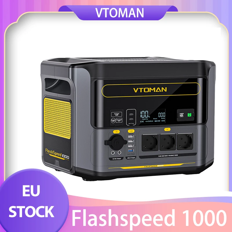 VTOMAN Flashspeed 1000 Portable Power Station, 1000W(2000W Peak), 828Wh LiFePO4 Battery, with AC/USB/DC Output Ports