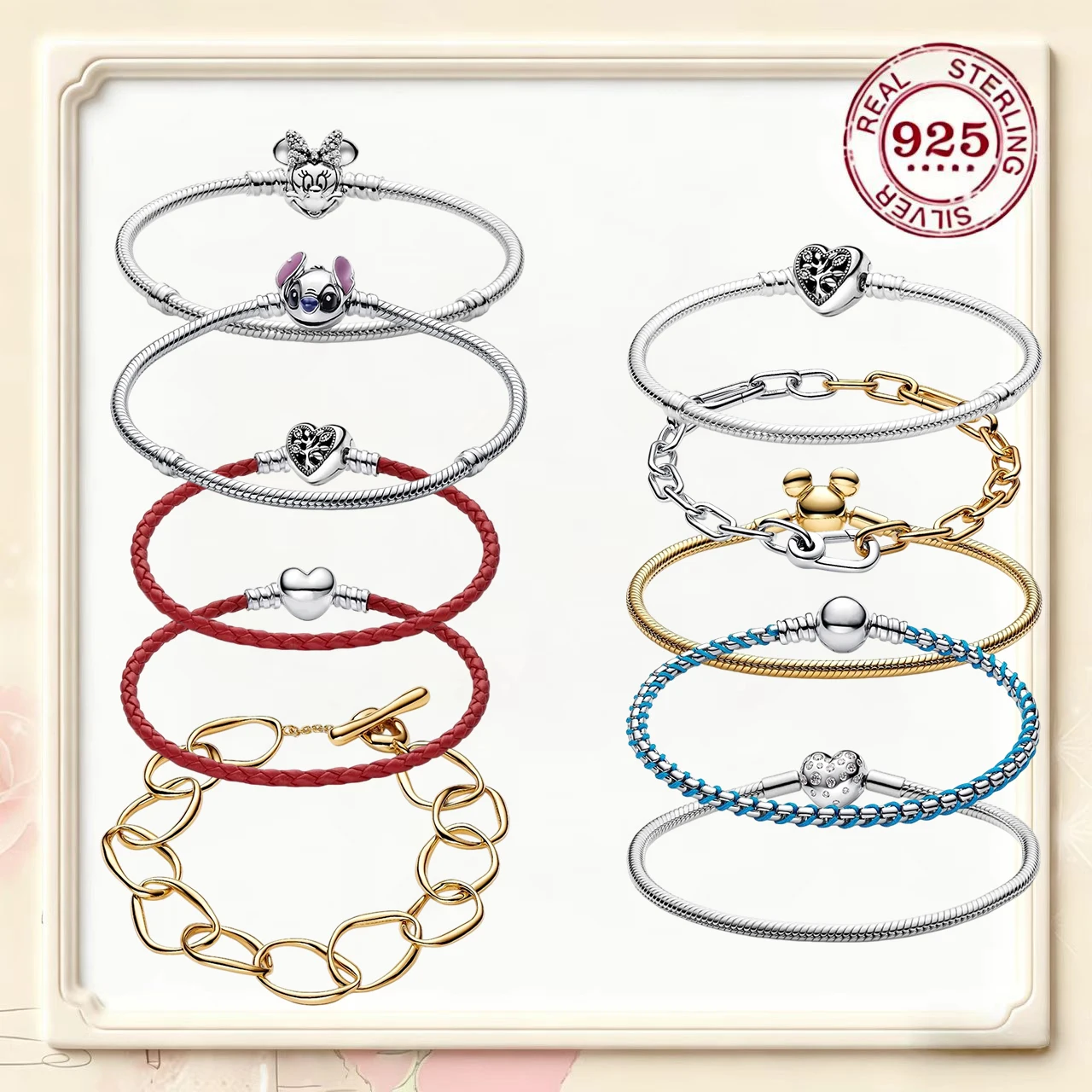 

2026 New Model 925 Silver Heart ME Cuban Leather Rope Life Tree Bracelet DIY Elegant and Attractive Jewelry Gift
