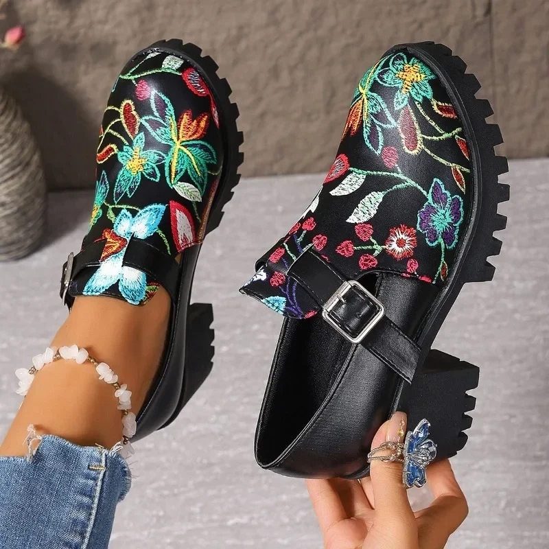 Ladies Shoes 2024 Brand Buckle Strap Women's High Heels Fashion Printing Office and Career New Round Toe Plus Size Heels Women