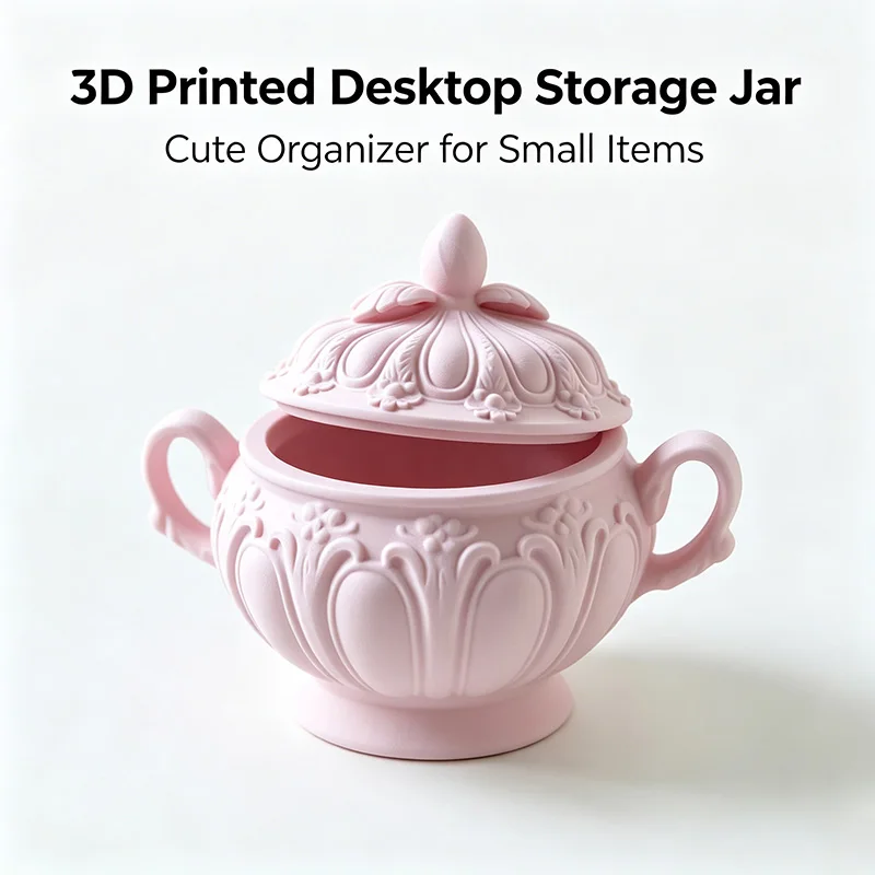 Vintage Embossed Storage Jar With Lid, Double‑handle Decorative Trinket Box for Jewelry Small Desktop Items Home Decor