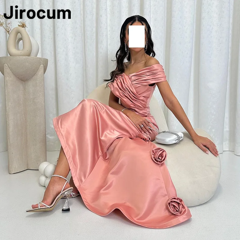 Jirocum-vestido de sirena elegante para mujer, vestidos de noche de fiesta de cena florales plisados, largo hasta el suelo, vestido Formal saudí para ocasiones